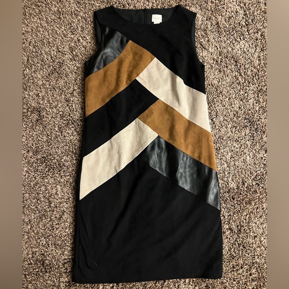 Chico’s Suede and Leather Style Black Sheath Dress in Chico’s 0, US Size 4.